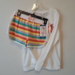 BCBGirls Kids Rainbow Sequin Heart Sweatshirt and Shorts Set White Size L 14/16